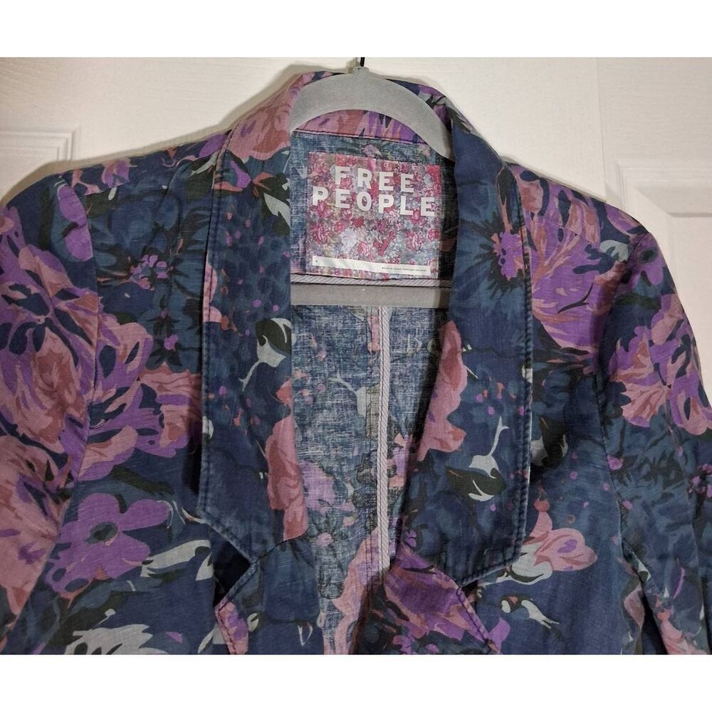 Free People womens size 6 linen lightweight jacket blue purple spring summer - Picture 3 of 10